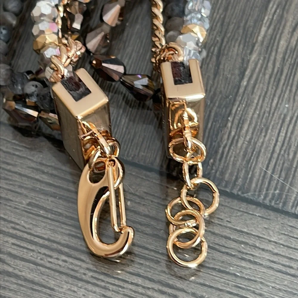 Victoria Emerson Stacked Bracelet with One Clasp Crystal, Stone & Chain - Picture 14 of 16